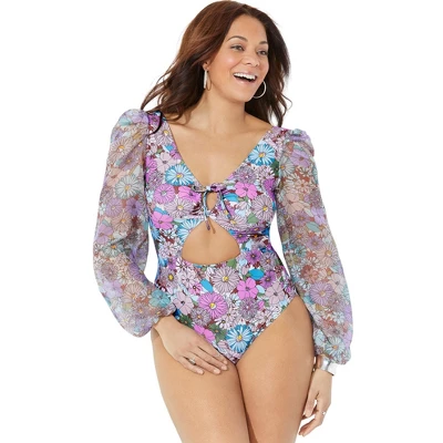 Swimsuits For All Women’s Plus Size Cup Sized Chiffon Sleeve One Piece Swimsuit 5 Swimsuits For All Women’s Plus Size Cup Sized Chiffon Sleeve One Piece Swimsuit - Image 3