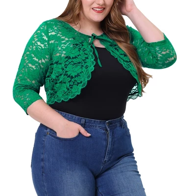 Agnes Orinda Women's Plus Size Shrug 3/4 Sleeves Lace Tie Neck Crop Bolero Cardigan 15 Agnes Orinda Women's Plus Size Shrug 3/4 Sleeves Lace Tie Neck Crop Bolero Cardigan - Image 13