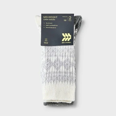 Women's 2pk Midweight Wool Blend Sweater Fair Isle Crew Socks - All In Motion™ 4-10 3 Women's 2pk Midweight Wool Blend Sweater Fair Isle Crew Socks - All In Motion™ 4-10