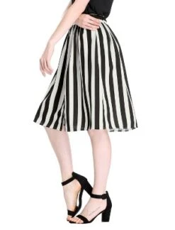 Allegra K Women's Stripes Button Front Elastic Back A-Line Midi Skirt -Women Store GUEST acc0631d b08f 42c8 b708 381298f596e4