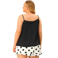 Agnes Orinda Women's Plus Size Polka Dots Sleep Short Satin Lace Trim Camisole Pajamas Set -Women Store GUEST af781940 b08a 407b b794 3440da727395