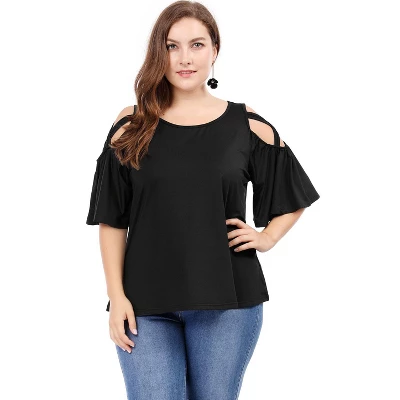 Agnes Orinda Women's Plus Size Summer Fashion Cold Shoulder Ruffle Trumpet Sleeve Blouses 3 Agnes Orinda Women's Plus Size Summer Fashion Cold Shoulder Ruffle Trumpet Sleeve Blouses
