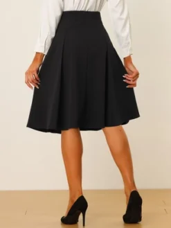 Allegra K Women's High Waist Button Decor Vintage Pleated Flared Midi Skirt -Women Store GUEST b05d20a4 bdf8 4ed6 9b4c 731b532fc25d