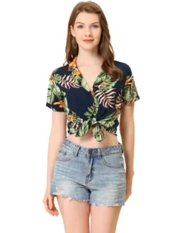Allegra K Women's Hawaiian Floral Leaves Printed Short Sleeve Button Down Vintage Beach Shirt -Women Store GUEST b0e415b1 399b 49ba 91a8 fd54d3c8a80b