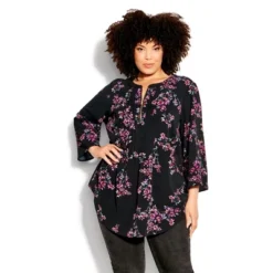 Women's Plus Size Pleat Zip Print Blouse - Aspen Bloom | AVENUE -Women Store GUEST b1906b72 f88e 4fd0 84d4 1db5d84bcfb7