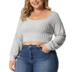Agnes Orinda Women's Plus Size Ribbed Knit Soft Warm Outfits Long Sleeve Crop Tops -Women Store GUEST b1b944ca a776 46a0 8b98 9b68c2746ad2