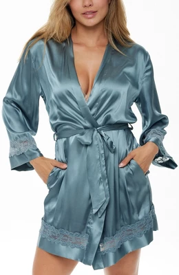 Womens Short Satin Lace Trim Robe, Silk Like Loungewear 9 Womens Short Satin Lace Trim Robe, Silk Like Loungewear - Image 7