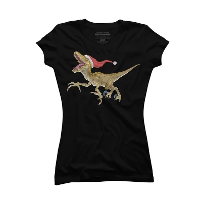 Junior's Design By Humans Christmas Velociraptor By Ayota T-Shirt 5 Junior's Design By Humans Christmas Velociraptor By Ayota T-Shirt - Image 3