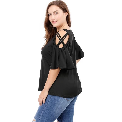 Agnes Orinda Women's Plus Size Summer Fashion Cold Shoulder Ruffle Trumpet Sleeve Blouses 6 Agnes Orinda Women's Plus Size Summer Fashion Cold Shoulder Ruffle Trumpet Sleeve Blouses - Image 4