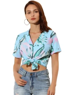 Allegra K Women's Hawaiian Floral Leaves Printed Short Sleeve Button Down Vintage Beach Shirt -Women Store GUEST b32795bb 2c0e 46a0 a7be 58f3229f60f1