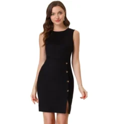 Allegra K Women's Button Decor Side Slit Faux Suede Work Pencil Sheath Dress 13 Allegra K Women's Button Decor Side Slit Faux Suede Work Pencil Sheath Dress -Women Store GUEST b36ab9c2 e288 453b a805 49a421b0e3cb