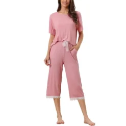 Cheibear Women's Modal Loose Summer Lace Trim Short Sleeve Carpri Pajama Set 19 Cheibear Women's Modal Loose Summer Lace Trim Short Sleeve Carpri Pajama Set -Women Store GUEST b36cb563 b342 48ac aa01 486316dbccb2