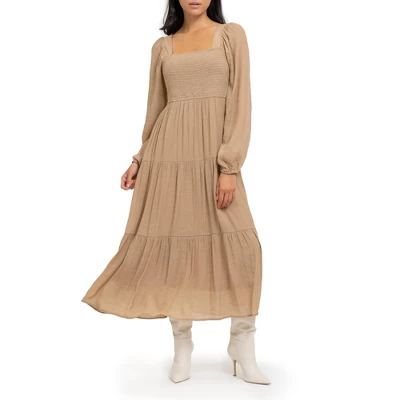 August Sky Women's Long Sleeve Smocked Midi Dress 7 August Sky Women's Long Sleeve Smocked Midi Dress - Image 5