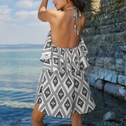 Women's Geo Print Flounce Halter Romper - Cupshe -Women Store GUEST b458c1cc 267d 4aaf b306 6c01e3b374a4