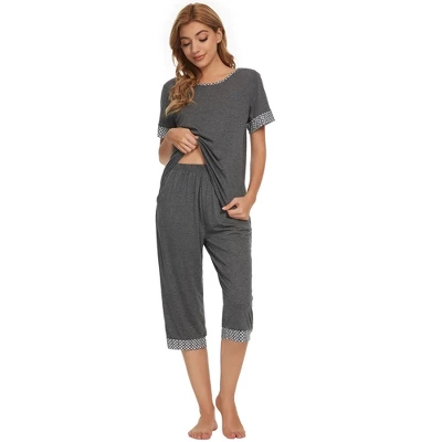 Cheibear Womens Round Neck Pajama Set With Capri Pants Casual Lounge Sleepwear 3 Cheibear Womens Round Neck Pajama Set With Capri Pants Casual Lounge Sleepwear