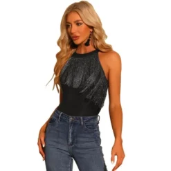 Allegra K Women's Party Neck Fringe Trim Sleeveless Halter Bodysuit -Women Store GUEST b5d8f91a 5a72 41ee b59c 147648706871