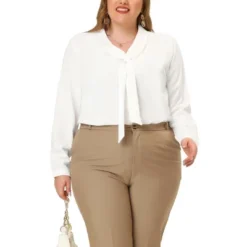 Agnes Orinda Women's Plus Size Elegant Tie Chiffon Formal Office Shirts