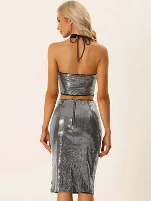 Allegra K Women's Sparkle Sequin Side Slit Party Midi Skirts 4 Allegra K Women's Sparkle Sequin Side Slit Party Midi Skirts - Image 2