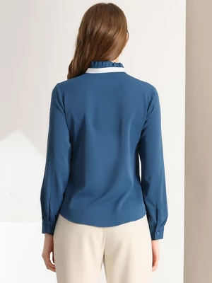 Allegra K Women's Work Office Top Blouse Ruffle Neck Long Sleeve Ribbon Button Down Blouses 6 Allegra K Women's Work Office Top Blouse Ruffle Neck Long Sleeve Ribbon Button Down Blouses - Image 4