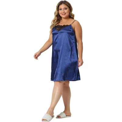 Agnes Orinda Women's Plus Size 2023 Spaghetti Strap Adjustable Lace Insert Satin Cami Nightdress 4 Agnes Orinda Women's Plus Size 2023 Spaghetti Strap Adjustable Lace Insert Satin Cami Nightdress - Image 2