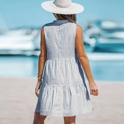 Women's Striped V-Neck Mini Dress - Cupshe 5 Women's Striped V-Neck Mini Dress - Cupshe - Image 3