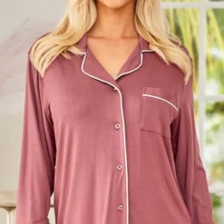 Women's Soft Knit Jersey Pajamas Lounge Set, Long Sleeve Top And Pants With Pockets -Women Store GUEST ba3083a3 5f0d 488f b561 40e2e1f5c205