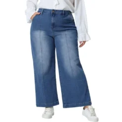 Agnes Orinda Women's Plus Size Wide Leg Baggy Washed Stretch With Pockets Denim Ankle Jeans -Women Store GUEST bbb38f63 167e 4203 a6b4 e74b31650038