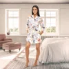 Women's Soft Cotton Knit Jersey Lounge Robe With Pockets, Short Bathrobe