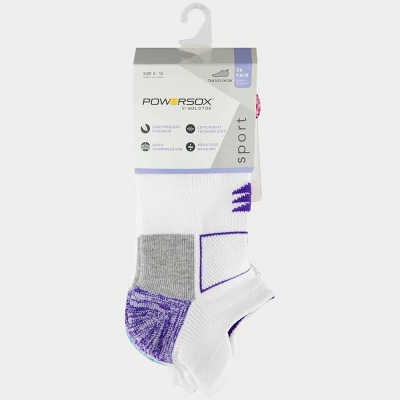 PowerSox Women's Lightweight Cushioned 6pk No Show Tab Athletic Socks - White/Gray 4-10 4 PowerSox Women's Lightweight Cushioned 6pk No Show Tab Athletic Socks - White/Gray 4-10 - Image 2