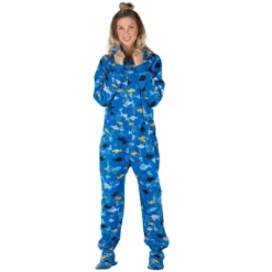 Footed Pajamas - Shark Frenzy Adult Hoodie Fleece Onesie