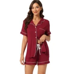 Cheibear Women's Button Down Pajamas Set With Shorts -Women Store GUEST c0417843 25f6 4370 877c e0a51c2421eb