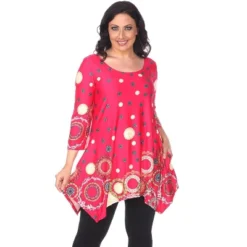 Women's Plus Size 3/4 Sleeve Printed Erie Tunic Top With Pockets - White Mark -Women Store GUEST c1987697 7e8d 4ea1 a4d3 a1935c76802c