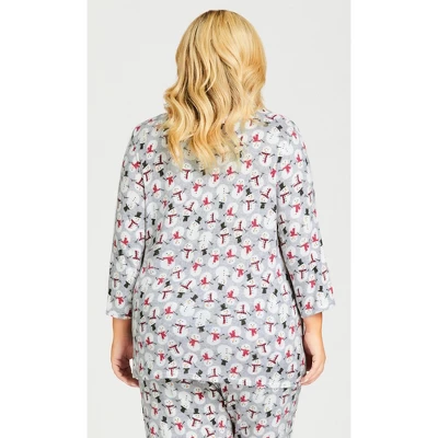 Women's Plus Size Snowman Hacci V Neck Sleep Top - Gray | AVENUE 4 Women's Plus Size Snowman Hacci V Neck Sleep Top - Gray | AVENUE - Image 2