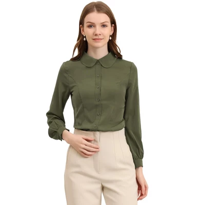 Allegra K Women's Work Peter Pan Collar Long Sleeve Button Down Shirt 19 Allegra K Women's Work Peter Pan Collar Long Sleeve Button Down Shirt - Image 17