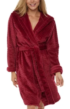 Women's Warm Soft Plush Fleece Bathrobe With Hood, Knee Length Hooded Robe, Chevrons -Women Store GUEST c4512041 2c20 4616 99fb d3a7f8a0d900