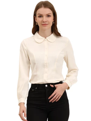 Allegra K Women's Work Peter Pan Collar Long Sleeve Button Down Shirt 10 Allegra K Women's Work Peter Pan Collar Long Sleeve Button Down Shirt - Image 8