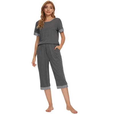 Cheibear Womens Round Neck Pajama Set With Capri Pants Casual Lounge Sleepwear 7 Cheibear Womens Round Neck Pajama Set With Capri Pants Casual Lounge Sleepwear - Image 5