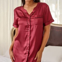 Womens Satin Night Shirt, Boyfriend Style Short Sleeve Sleep Shirt 13 Womens Satin Night Shirt, Boyfriend Style Short Sleeve Sleep Shirt -Women Store GUEST c7144d9d 9740 48d3 82f8 653bb8ba5b4c