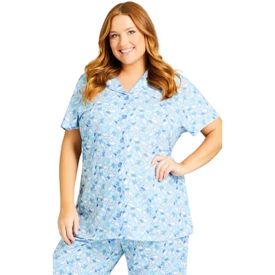 Women's Plus Size Bunny Button Up Sleep Top - Blue Bunny| AVENUE 5 Women's Plus Size Bunny Button Up Sleep Top - Blue Bunny| AVENUE - Image 3