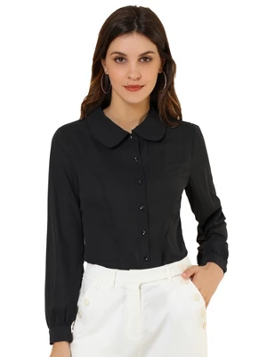 Allegra K Women's Work Peter Pan Collar Long Sleeve Button Down Shirt 11 Allegra K Women's Work Peter Pan Collar Long Sleeve Button Down Shirt - Image 9