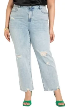 ELOQUII Women’s Plus Size Straight Leg Jean With Distressing