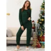 Cheibear Women's Soft Long Sleeves Winter Lounge Plaid Pajamas Sets Loungewear