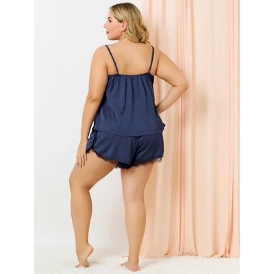 Agnes Orinda Women's Plus Size Lace Panel Elastic Waist Camisole Pajama Set 6 Agnes Orinda Women's Plus Size Lace Panel Elastic Waist Camisole Pajama Set - Image 4