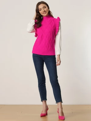 Allegra K Women's Ruffled Sleeve Mock Neck Casual Cable Knit Pullover Sweater Vest 4 Allegra K Women's Ruffled Sleeve Mock Neck Casual Cable Knit Pullover Sweater Vest - Image 2