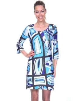 Women's 3/4 Bell Sleeve Genevieve Dress - White Mark