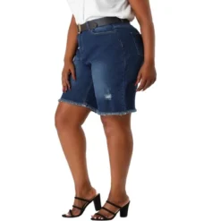 Agnes Orinda Women's Plus Size Denim Shorts Mid Rise Ripped Frayed Bermuda Jean Shorts -Women Store GUEST ca5a2093 a382 4950 8314 fb169a521e3e