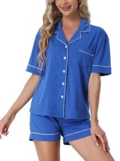 Cheibear Women's Button Down Pajamas Set With Shorts -Women Store GUEST ca6f3ab2 d31a 47b0 aa35 cdee3003b301