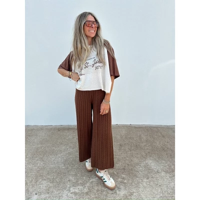 Women's Ascot + Hart Cropped St. John Elbow Sleeve Graphic T-Shirt - Brown 6 Women's Ascot + Hart Cropped St. John Elbow Sleeve Graphic T-Shirt - Brown - Image 4