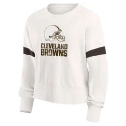 NFL Cleveland Browns Women's Primary Antique Long Sleeve Crew Fleece Sweartshirt
