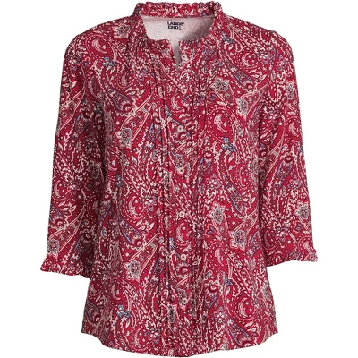 Lands' End Women's 3/4 Sleeve Light Weight Jersey Ruffle Neck Pintuck Top 5 Lands' End Women's 3/4 Sleeve Light Weight Jersey Ruffle Neck Pintuck Top - Image 3